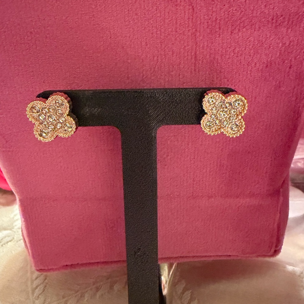 Gold Crystal Floral Cluster Stud Earrings - Women Jewelry
